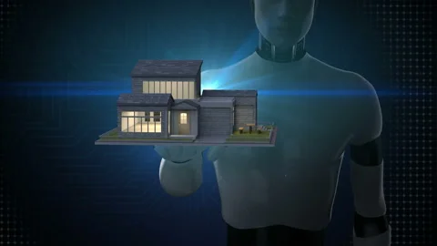 Robot, cyborg touching IoT smart home appliances. internet of thing. 4k.3. Stock-Footage 109589135