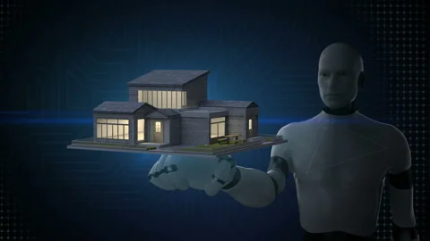 Robot, cyborg touching IoT smart home appliances. internet of thing. 4k.2. Stock-Footage 109589154