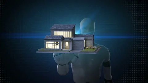 Robot, cyborg touching IoT smart home appliances. internet of thing. 4k.1. Stock-Footage 109589525