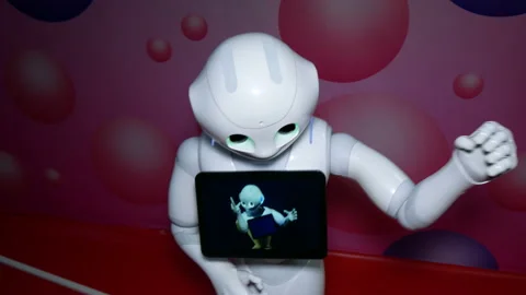 Robot dances and moves quickly. Stock Footage 197551554