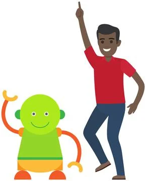 Robot dancing disco with man. Artificial intelligence, development of technology イラスト素材