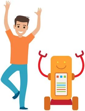 Robot dancing disco with man. Artificial intelligence, development of technology 스톡 일러스트