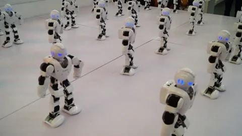 The robot is dancing. It's very interesting and cute 스톡 동영상 81497415