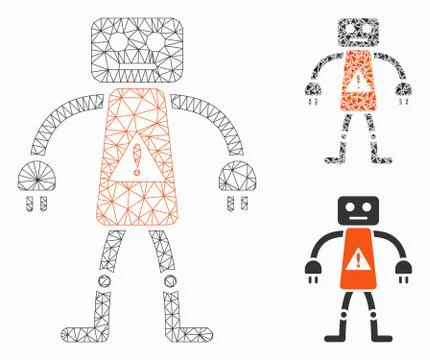 Robot Danger Vector Mesh 2D Model and Triangle Mosaic Icon Stock Illustration