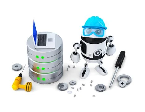 Robot with database. Technology concept. Isolated. Contains clipping path Stock Illustration