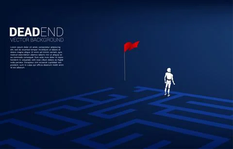 Robot at dead end of maze. Robot concept for problem and wrong decision. Stock Illustration