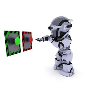 Robot deciding which button to push Stock Illustration