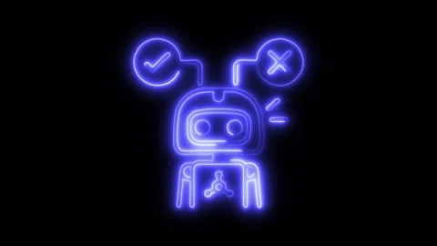 Robot Decision and Right Cancel Outline Icon in HD Video Neon Animation 库存影片 304507645