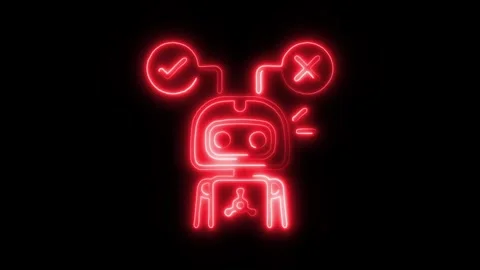 Robot Decision and Right Cancel Outline Icon in HD Video Neon Animation Stock-Footage 304507652