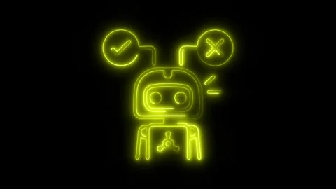 Robot Decision and Right Cancel Outline Icon in HD Video Neon Animation Видео 304507671
