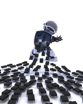 Robot defending against virus attack Stock Illustration