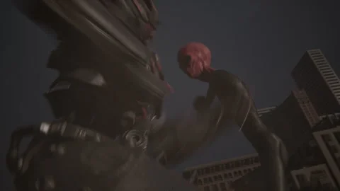 The robot defends humans against alien invasion Stock Footage 288591520