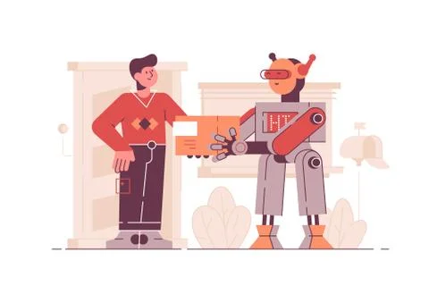 Robot delivering package to client Stock Illustration