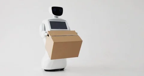 The robot delivers the parcel. delivery concept. Modern Robotic Technologies. Stock Footage 97943581