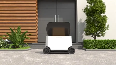 The robot delivery pizza, Self-driving delivery food Stock Footage 252955119