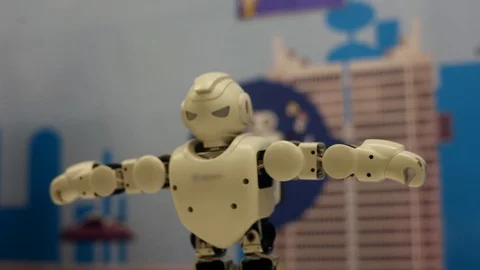 The robot demonstrates various movements. Modern robotic technologies Stock Footage 86285808