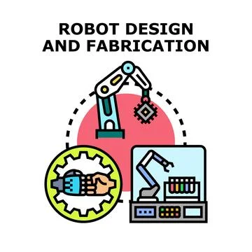 Robot design fabrication and development vector concept Stock Illustration