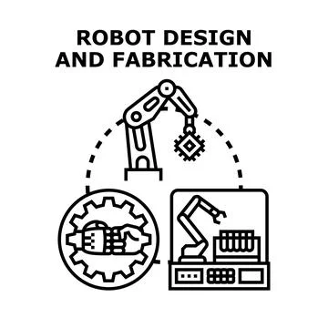 Robot design fabrication and development vector concept Stock Illustration