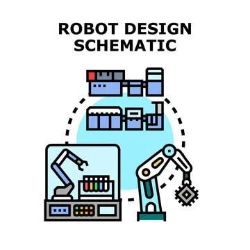 Robot design schematic developing automated manufacturing system Stock Illustration