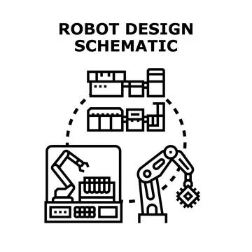 Robot design schematic developing automated manufacturing system Stock Illustration