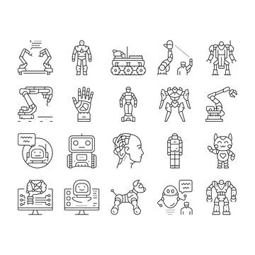 Robot Development And Industry Icons Set Vector Stock Illustration