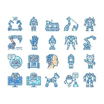 Robot Development And Industry Icons hand drawn 스톡 일러스트