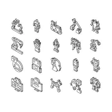 Robot Development And Industry isometric icons set vector Stock Illustration