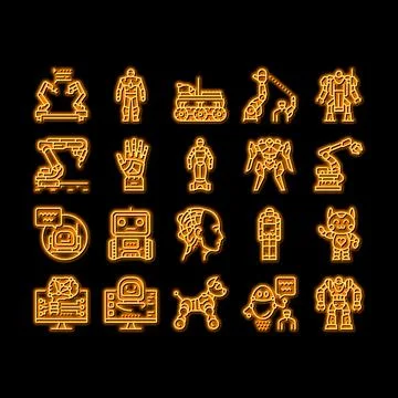 Robot Development And Industry neon glow icon illustration Stock Illustration
