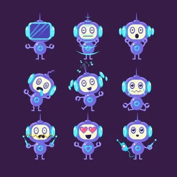 Robot Different Emotions Set Stock-Illustration
