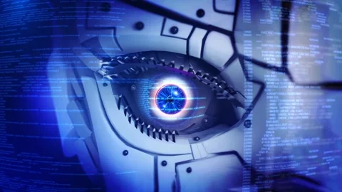 Robot digital eye biometric data. Future innovation face identification hi-tech Stock Footage 333968969