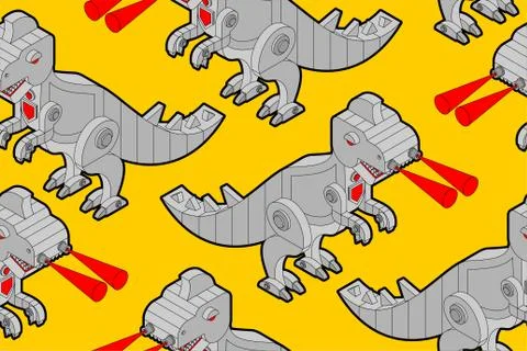 Robot Dinosaur pattern seamless. Iron monster Prehistoric background. Mechani Stock Illustration