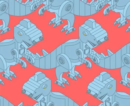 Robot Dinosaur pattern seamless. Iron monster Prehistoric background. Mechani Stock Illustration