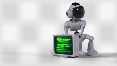 The robot disassembles the old PS computer Stock Footage 254673022