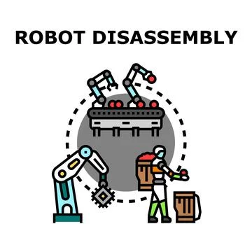 Robot disassembly industrial process and recycling Stock Illustration