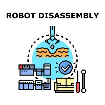 Robot disassembly process illustrating automation technology Stock Illustration