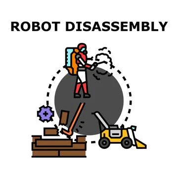 Robot disassembly process for recycling and maintenance tasks Stock Illustration