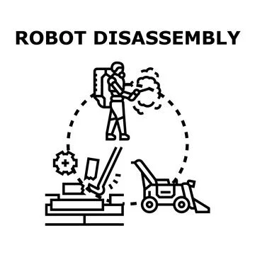 Robot disassembly process for recycling and maintenance tasks Stock Illustration