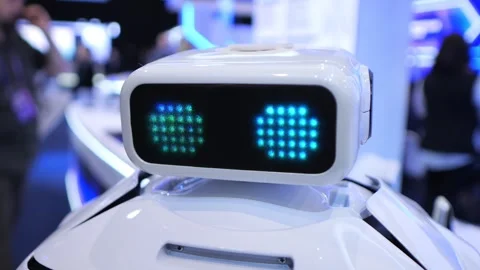Robot on display at convention Stock Footage 346224809