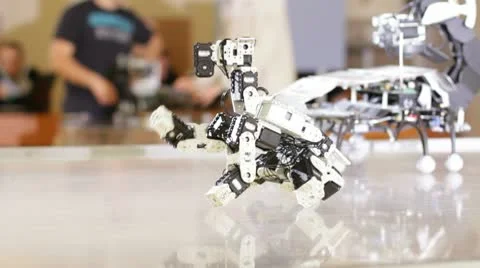 Robot does tricks during presentation in science class Stock-Footage 8995151