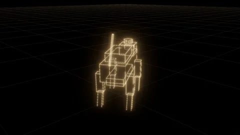 Robot dog archive wireframe technical drawing turntable 3D animation seamless Stock Footage 342241162