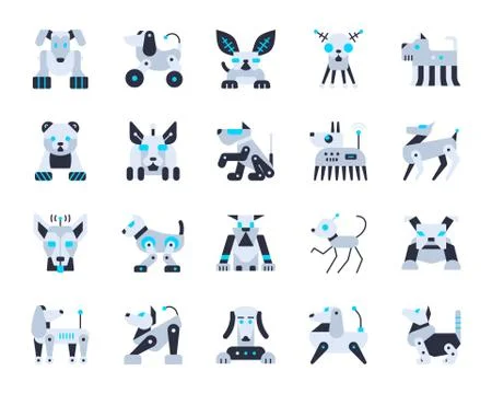 Robot Dog cute simple flat color icons vector set Stock Illustration