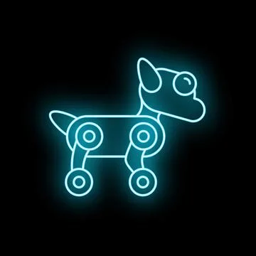 Robot dog glowing neon outline on black background イラスト素材