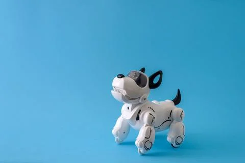Robot dog on light blue background Stock Photos