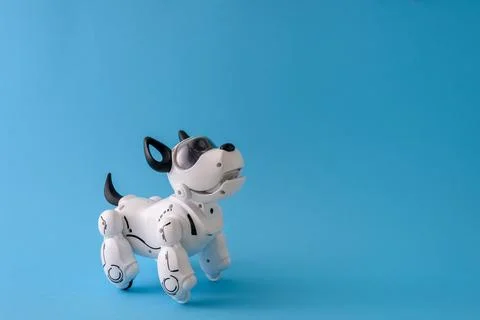 Robot dog on light blue background Stock Photos