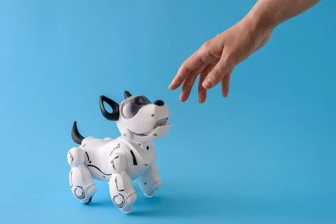 Robot dog on light blue background Stock Photos