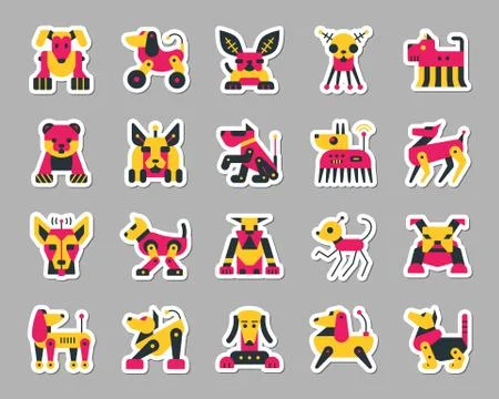 Robot Dog patch sticker icons vector set Stock Illustration