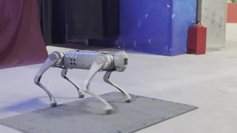 A robot dog is running on a tile floor 库存影片 283486349