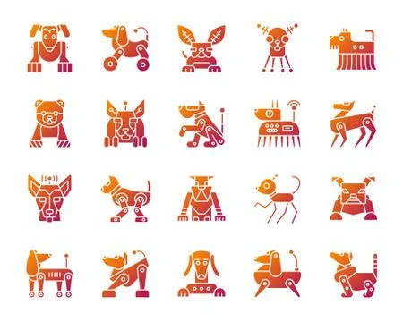 Robot Dog simple gradient icons vector set Stock Illustration