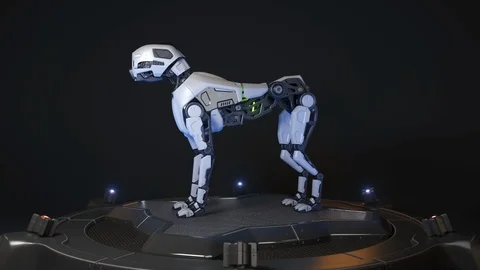 Robot dog stands on a charging dock Vidéo 106626423