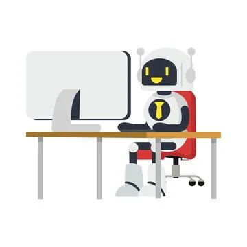 Robot doing office work vector Stock Illustration